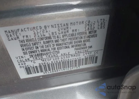 2022 Nissan Sentra S Xtronic Cvt z USA, uszkodzony, nr VIN 3N1AB8BV4NY212759
